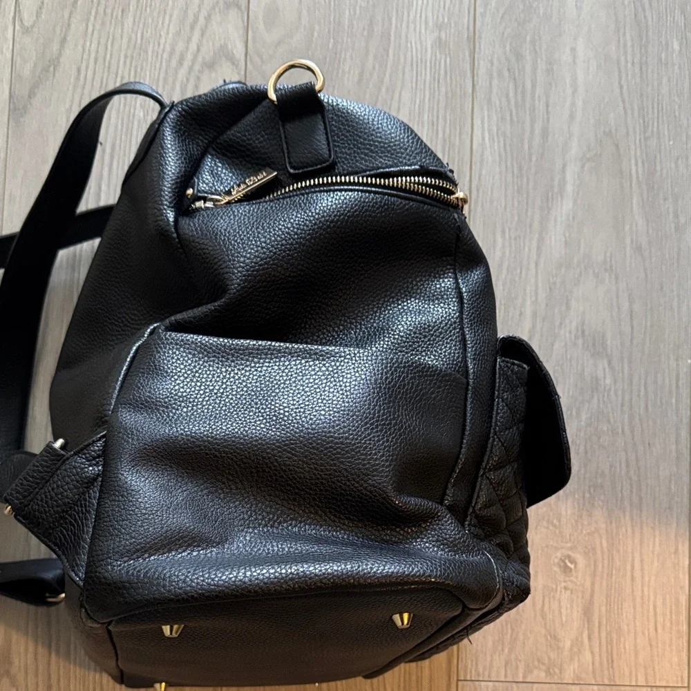 Luli Bebe Black Quilted Leather Backpack Diaper bag Tote with Gold Hardware